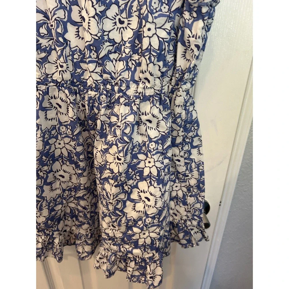 Crewcuts Dress Blue White Floral Ruffle Sleeve Cotton Summer Sun Dress 10 \‎